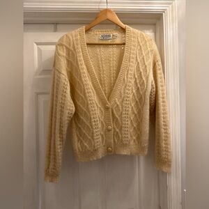 VTG Autograph Ivory Mohair Long Sleeve Cardigan Size Large 1980’s Shoulder Pads